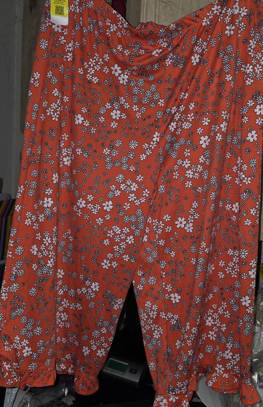 Cuddl Duds XL Women's Pajama Pants Orange Floral NWT Ruffle Hem
